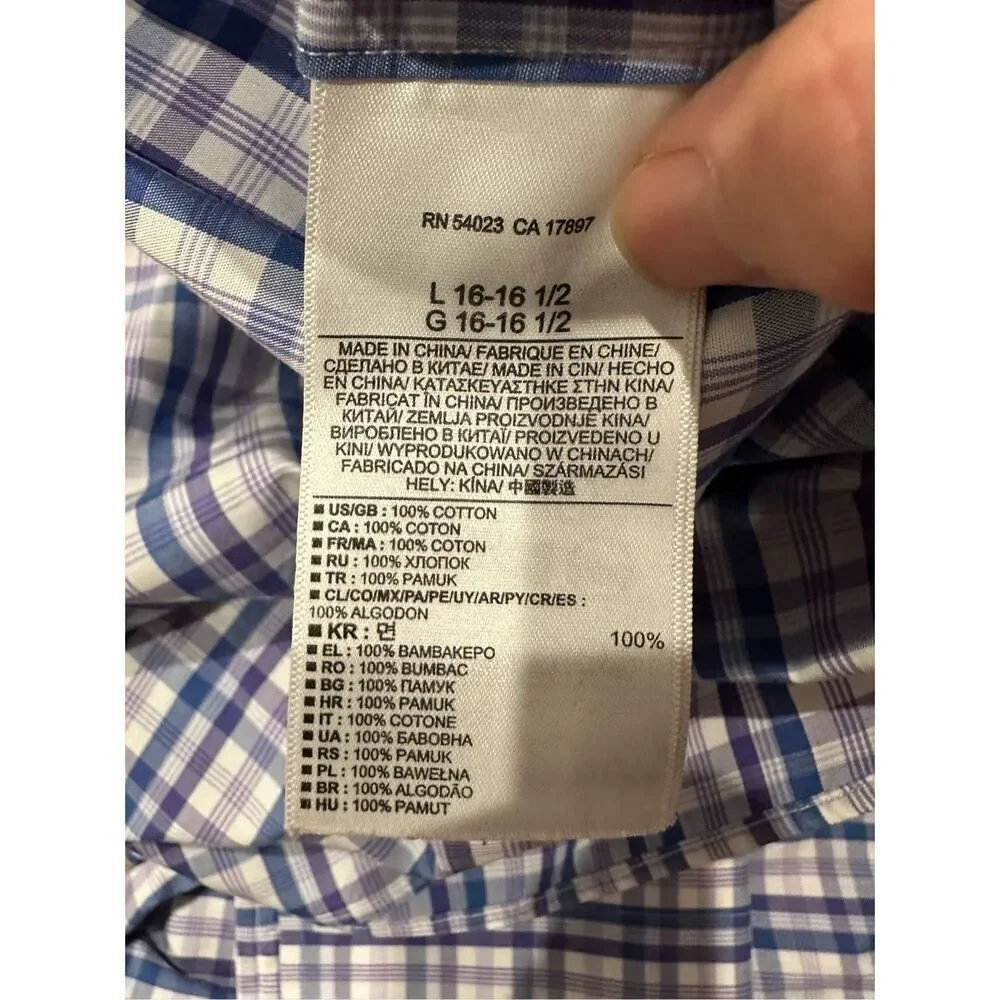 Banana Republic No Iron Slim Fit Blue and Purple Plaid Button Down Size Large